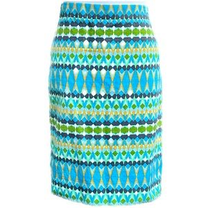 Banana Republic The Pencil Skirt Turquoise Navy Green Gold Black & White Size 10
